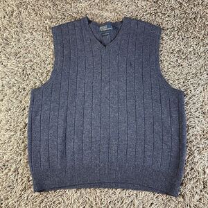 Polo Ralph Lauren Vest Mens Large L Lambs Wool Blue Knit Quilted Logo Golf USA